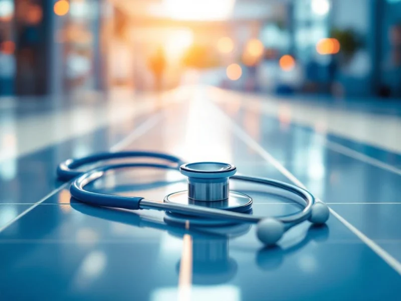 Stethoskop auf verzweigtem Weg zu medizinischen Karriereoptionen: Labor, Pharma-Büro und Telemedizin-Arbeitsplatz